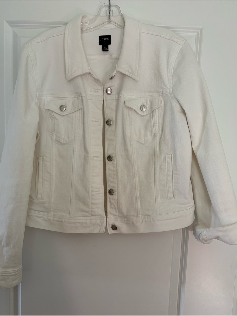 J.Crew Re-Imagined White Denim Jacket Women’s Large Stretch Cotton